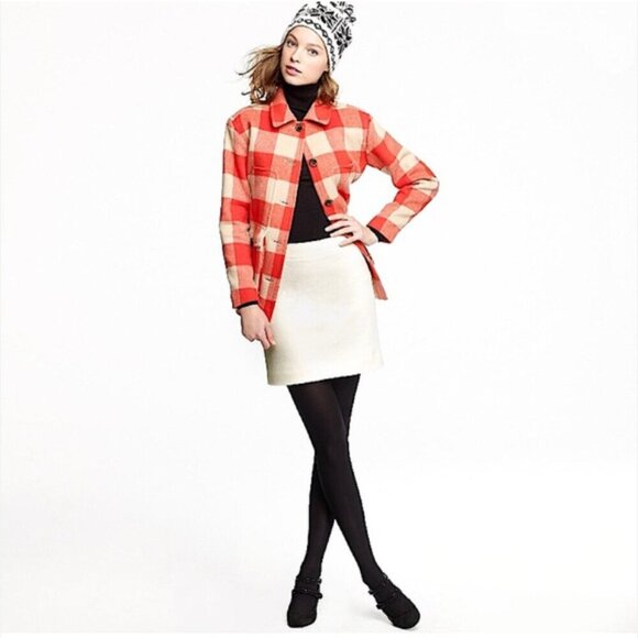 EUC J.Crew Collection Stadium Cloth Wool Buffalo Plaid Coat size 10 Women's - Picture 5 of 16
